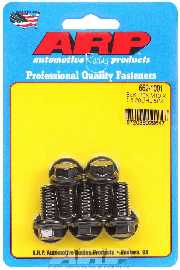 ARP 662-1001 Chromoly Bolt Kit with 10mm x 1.50 Thread, 20mm Length, 12mm Hex Head, Black Oxide Finish, Set of 5