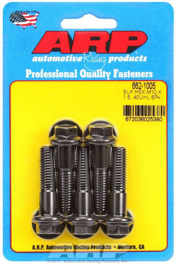 ARP 662-1005 Bolt Kit, 10mm x 1.50 Thread, 40mm Length, 12mm Hex Head, Chromoly Steel, Black Oxide Finish, Set of 5