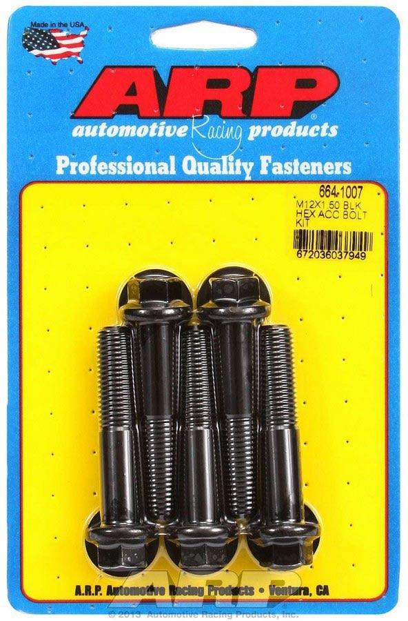ARP 664-1007 Bolt Kit - 12mm x 1.50 Thread, 60mm Length, 14mm Hex Head, Chromoly, Black Oxide, Set of 5
