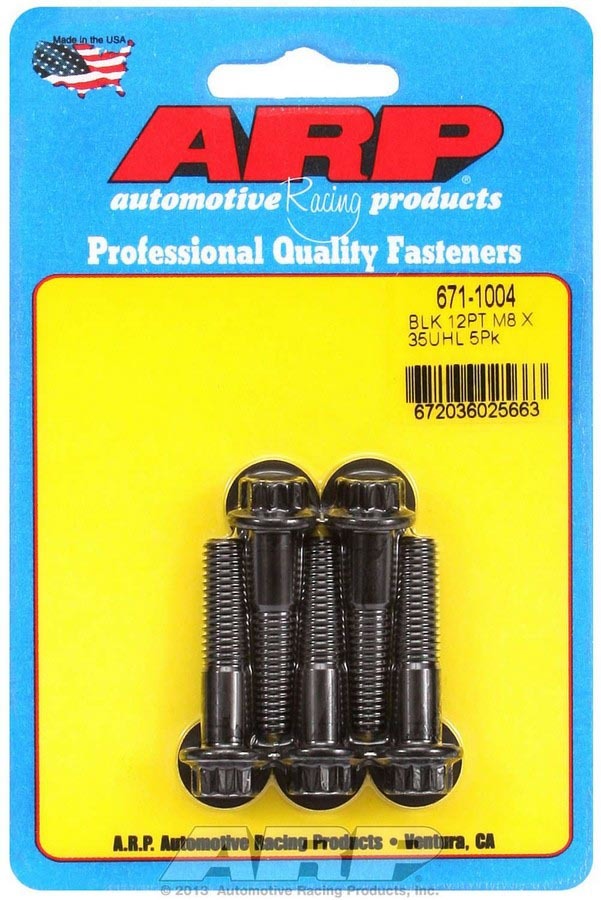 ARP 671-1004 Bolt Kit with 8mm x 1.25 Thread, 35mm Length, 12-Point Head, Chromoly Steel, Black Oxide Finish, Set of 5