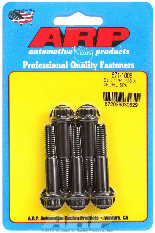 ARP Bolt Kit 671-1006, 8mm x 1.25 Thread, 45mm Length, 12-Point Head, Chromoly, Black Oxide Finish, Set of 5