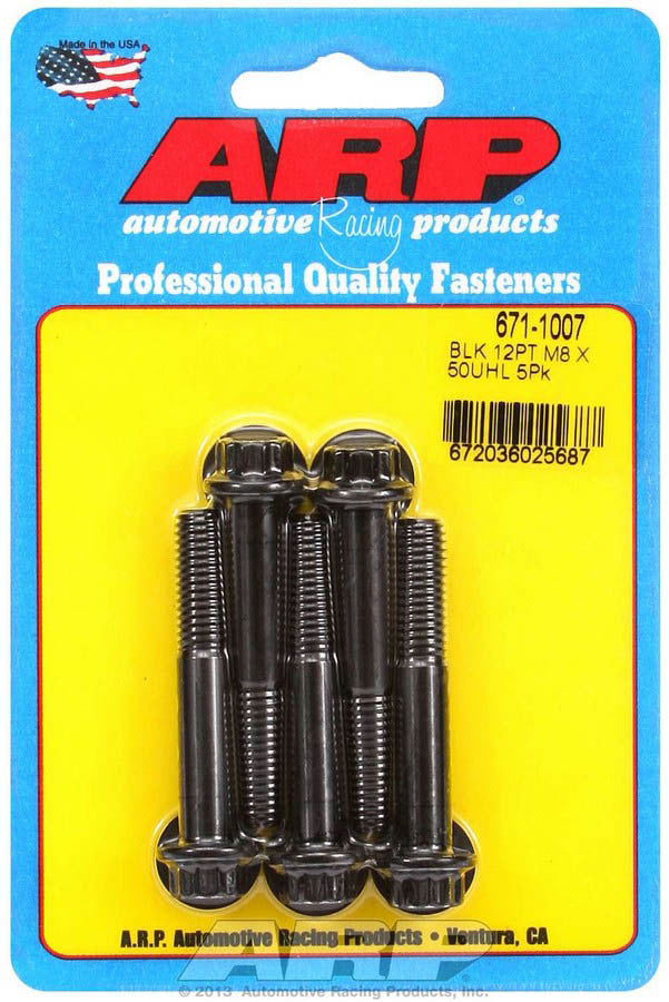 ARP Bolt Kit 671-1007, 8mm x 1.25 Thread, 50mm Length, 12 Point Head, Chromoly Steel, Black Oxide Finish, Set of 5