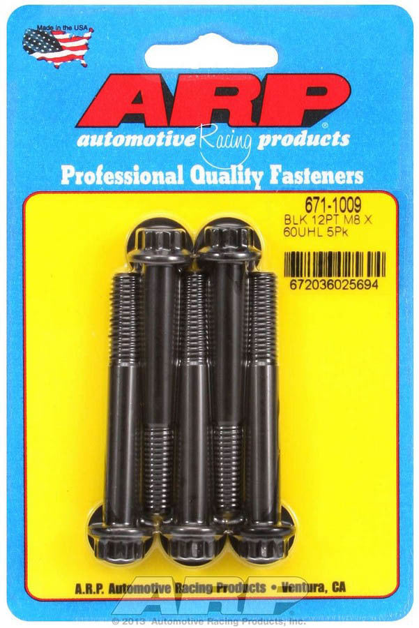 ARP 671-1009 Bolt Kit with 8mm x 1.25 x 60mm Threads, 12-Point Head, Chromoly Steel, Black Oxide Finish, Set of 5