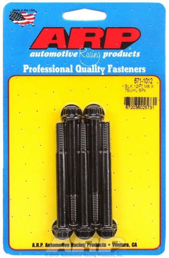 ARP 671-1012 Chromoly Bolt Kit with 8 mm x 1.25 Thread, 75 mm Length, 12-Point Head, Black Oxide Finish, Set of 5