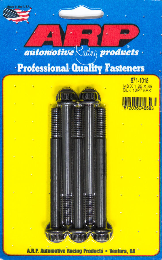 ARP 671-1018 Bolt Kit with 8mm x 1.25 Thread, 85mm Length, 12-Point Head, Chromoly, Black Oxide Finish, Set of 5