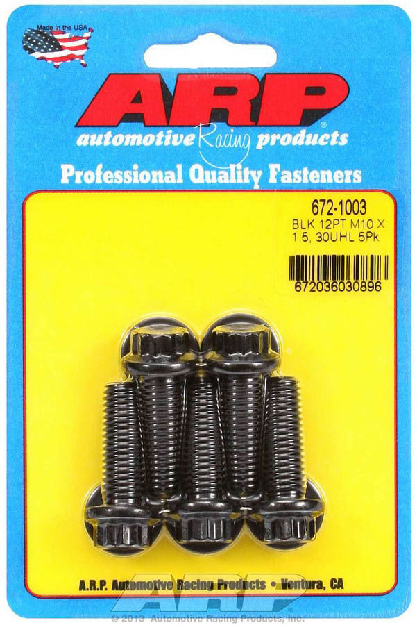 ARP Bolt Kit 672-1003, 10mm x 1.50 Thread, 30mm Length, 12 Point Head, Chromoly Steel, Black Oxide Finish, Set of 5