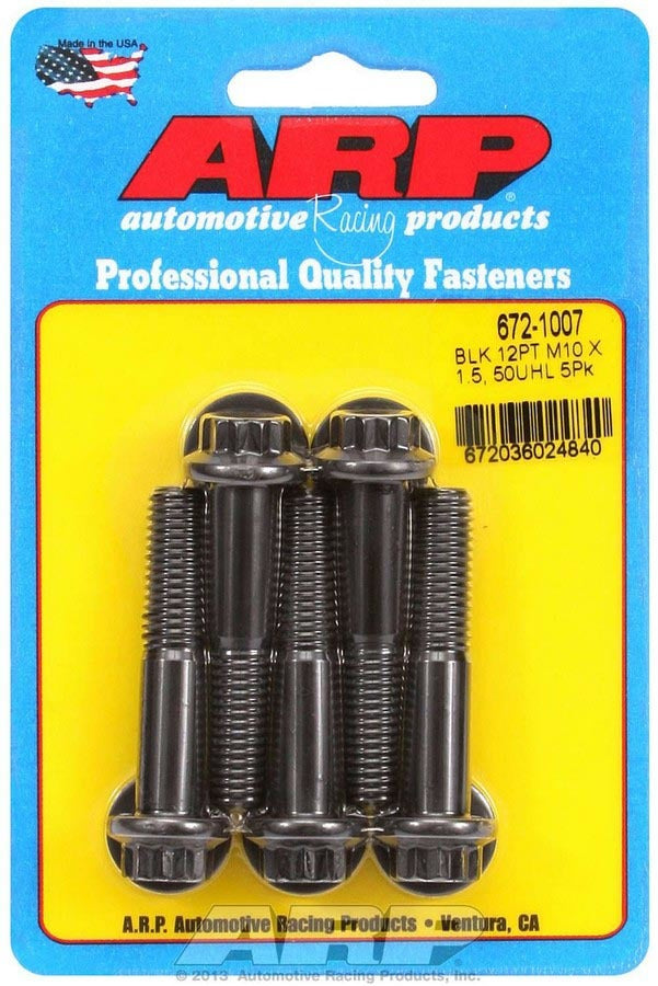 ARP 672-1007 Bolt Kit, 10 mm x 1.50 Thread, 50 mm Length, 12 Point Head, Chromoly Steel, Black Oxide Finish, Set of 5