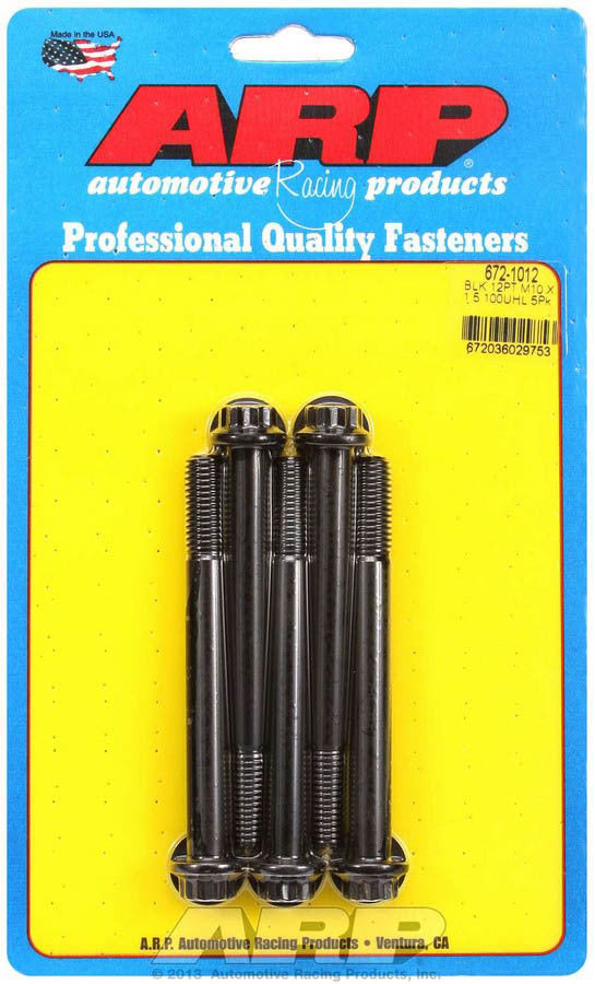 ARP 672-1012 Bolt Kit, 10 mm x 1.50 Thread, 100 mm Length, 12-Point Head, Chromoly Steel, Black Oxide Finish, Set of 5