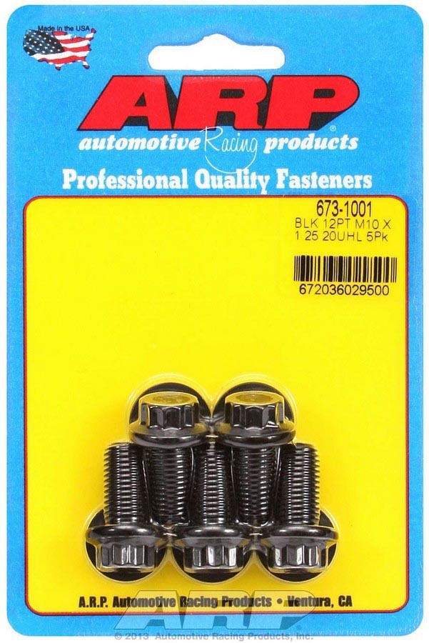 ARP Bolt Kit 673-1001, 10mm x 1.25 Thread, 20mm Length, 12 Point Head, Chromoly, Black Oxide, Set of 5