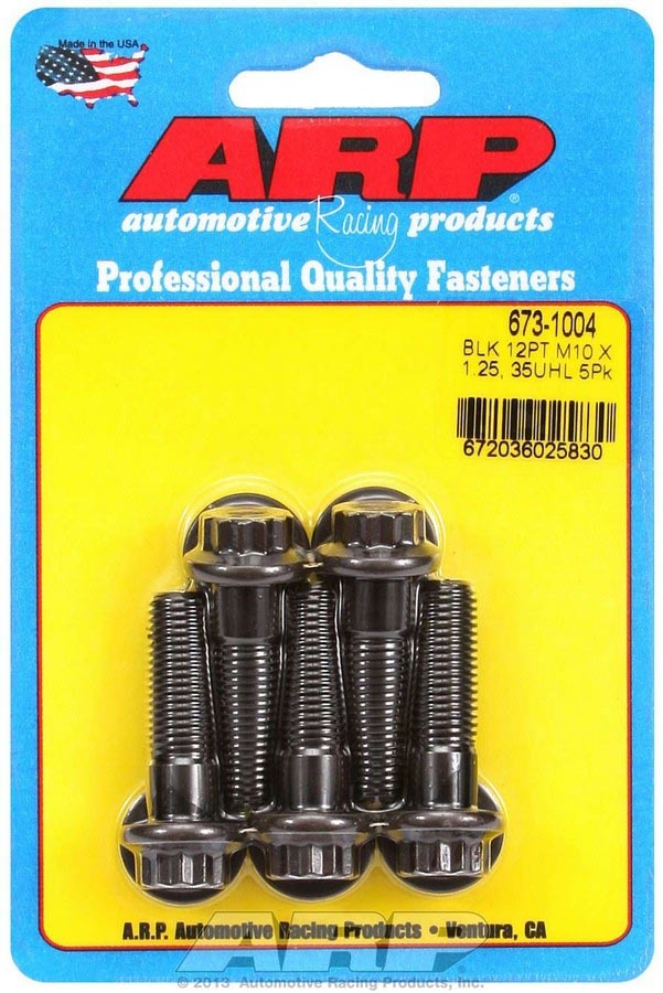 ARP 673-1004 Bolt Kit, 10mm x 1.25 Thread, 35mm Length, 12 Point Head, Chromoly Steel, Black Oxide Finish, Set of 5