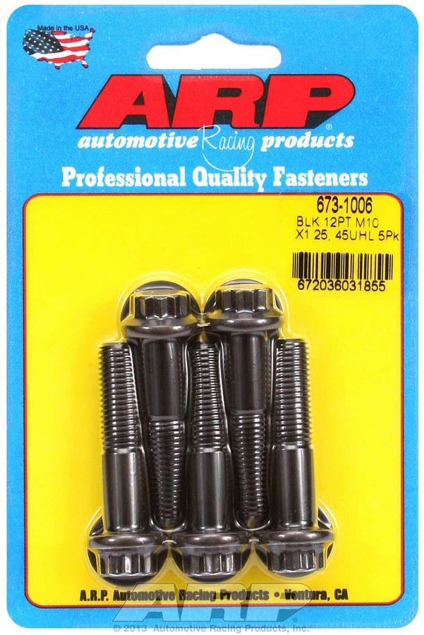 ARP 673-1006 Bolt Kit, 10mm x 1.25 Thread, 45mm Length, 12 Point Head, Chromoly, Black Oxide, Set of 5