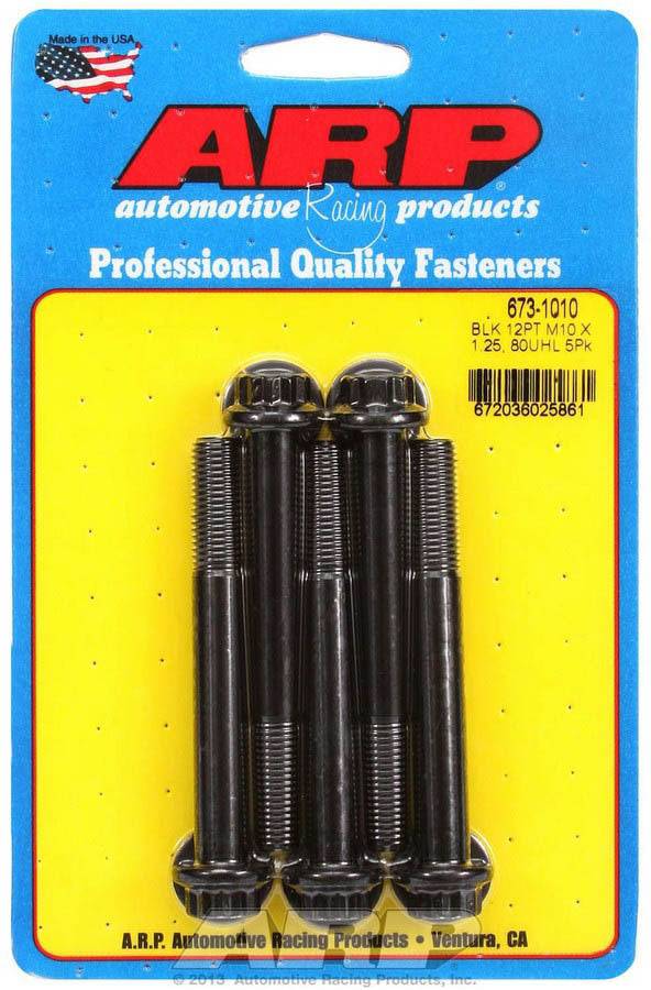ARP Bolt Kit 673-1010, 10mm x 1.25 Thread, 80mm Length, 12 Point Head, Chromoly, Black Oxide Finish, Set of 5
