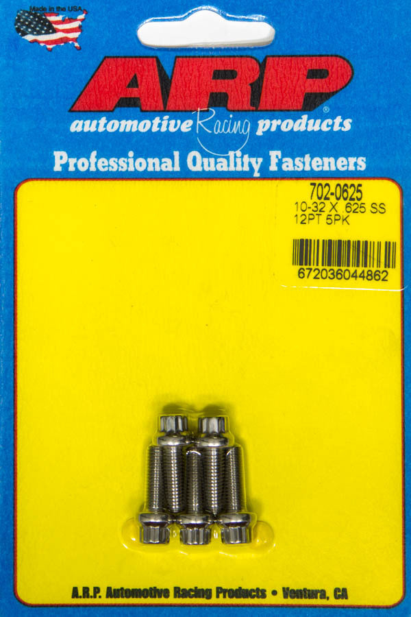 ARP 702-0625 Stainless Steel Bolt Kit, 10-32 Thread, 0.625 Inch Length, 1/4 Inch 12-Point Head, Polished Finish, Pack of 5