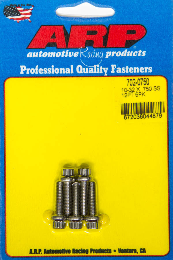 ARP 702-0750 Stainless Steel Bolt Kit, 10-32 Thread, 0.75 Inch Length, 1/4 Inch 12-Point Head, Set of 5