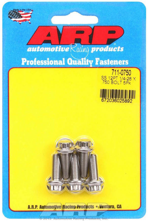 ARP 711-0750 Stainless Steel 1/4-28 x 0.75 Inch Bolt Kit with 12-Point Head