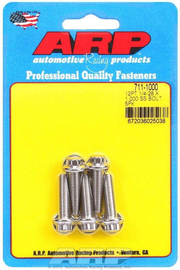 ARP 711-1000 Stainless Steel 1/4-28 x 1 Inch Threaded Bolt Kit with 12-Point Head, Set of 5