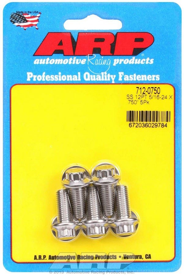 ARP 712-0750 Stainless Steel Bolt Kit with 12-Point Head, 5/16-24 Thread, 0.75 Inch Length, Set of 5
