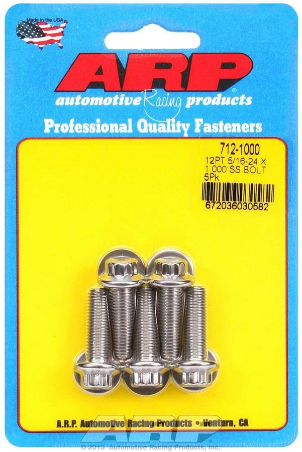 ARP 712-1000 Stainless Steel Bolt Kit with 5/16-24 Thread, 1-Inch Length, 12-Point Head, Polished Finish, Set of 5