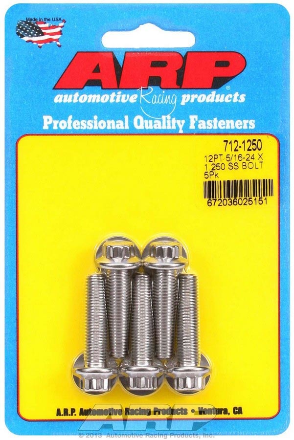 ARP 712-1250 Stainless Steel Bolt Kit, 5/16-24 Thread, 1.25 Inches Long, 12-Point Head, Polished Finish, Set of 5