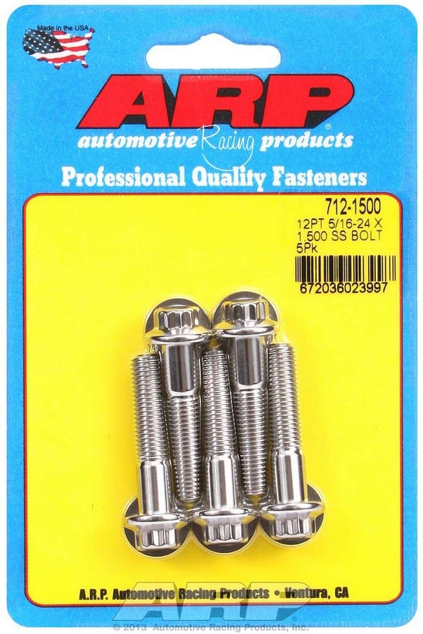 ARP 712-1500 Stainless Steel Bolt Kit with 5/16-24 Thread, 1.5 Inch Length, 12-Point Head, Polished Finish, Set of 5