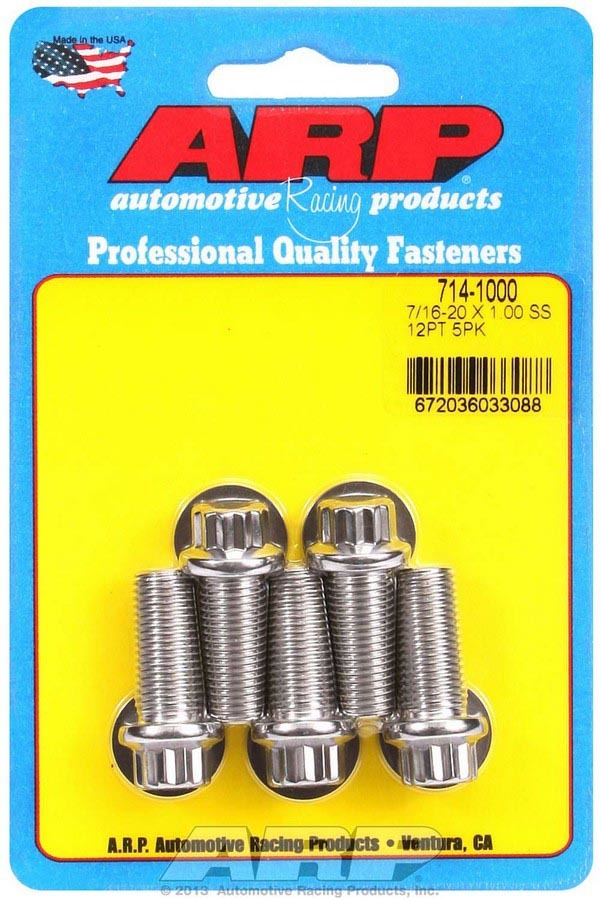 ARP 714-1000 Stainless Steel Bolt Kit with 7/16-20 Thread, 1 Inch Length, 12-Point Head, Polished Finish, Set of 5