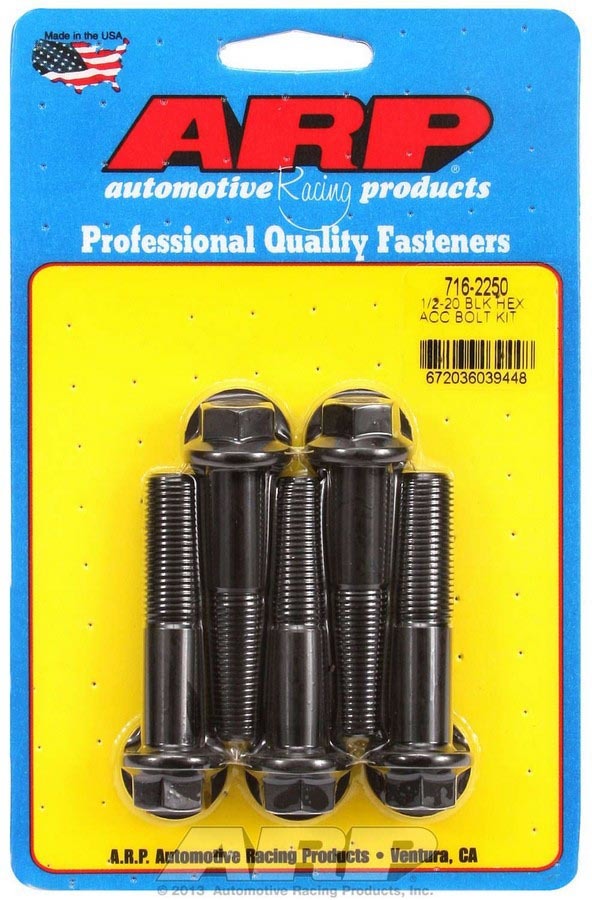 ARP 716-2250 Bolt Kit, 1/2-20 Thread, 2.25 Inch Length, Black Oxide, Chromoly, Hex Head, Set of 5