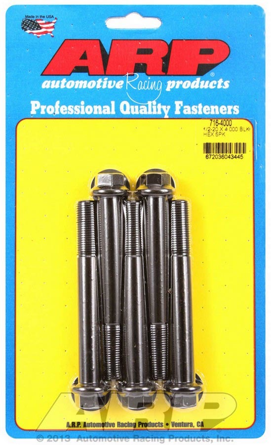 ARP 716-4000 1/2-20 x 4 Inch Chromoly Bolts with Hex Heads and Washers, Black Oxide Finish, Set of 5