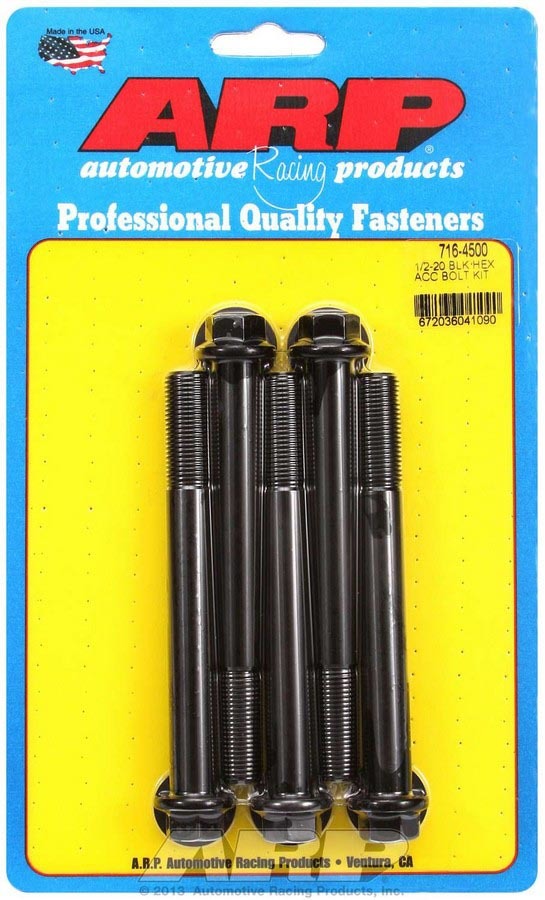 ARP 716-4500 Hex Head Bolt Kit, 1/2-20 Thread, 4.5 Inch Length, Chromoly Steel, Black Oxide Finish, 5 Pieces