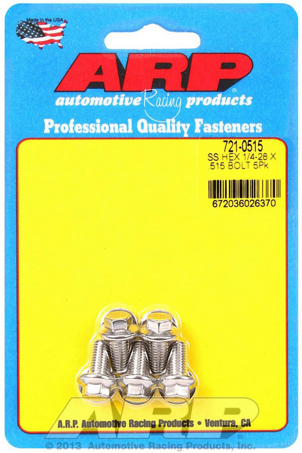 ARP 721-0515 Stainless Steel 1/4-28 x 0.515 Inch Hex Head Bolt Set of 5