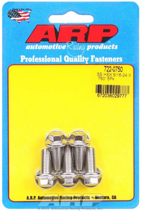 ARP 722-0750 Stainless Steel Hex Head Bolt Kit 5/16-24 x 0.75 Inches, Set of 5