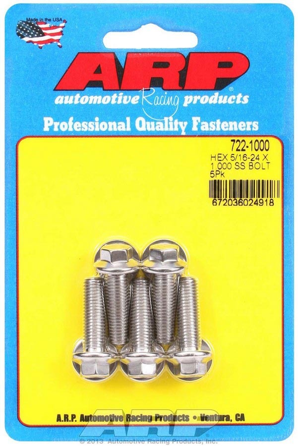 ARP 722-1000 Stainless Steel Bolt Kit with 5/16-24 Thread, 1 Inch Length, 3/8 Inch Hex Head, Set of 5