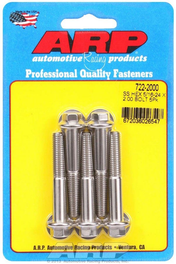 ARP 722-2000 Stainless Steel Bolt Kit with 5/16-24 Thread, 2 Inch Length, Polished Finish, Set of 5