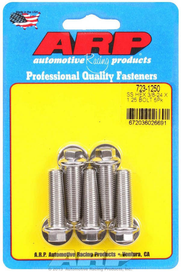 ARP 723-1250 Stainless Steel Bolt Kit with 3/8-24 Thread, 1.25 Inches Long, Hex Head, Polished Finish, Set of 5