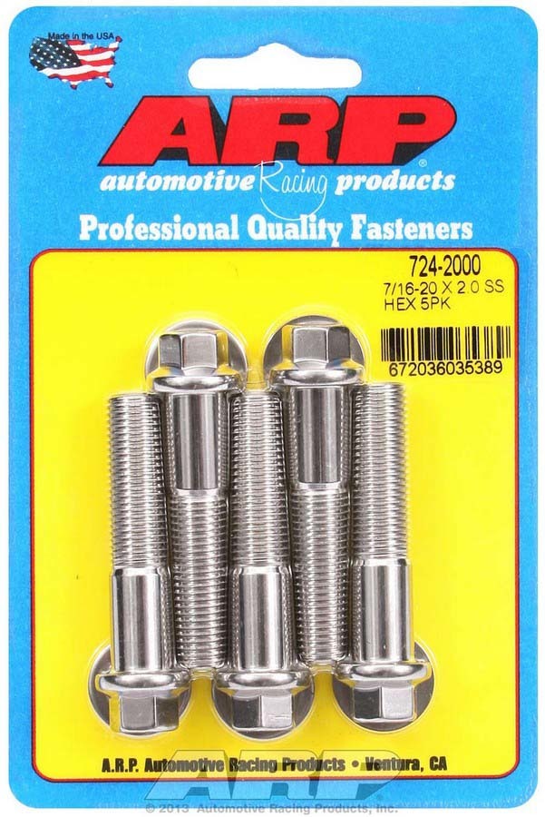 ARP 724-2000 Stainless Steel 7/16-20 x 2 Inch Hex Head Bolt Set of 5