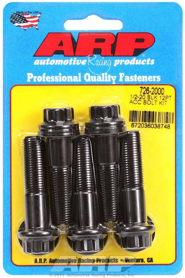 ARP 726-2000 Bolt Kit with 1/2-20 Thread, 2 Inch Length, 12 Point Head, Chromoly Steel, Black Oxide Finish, Set of 5