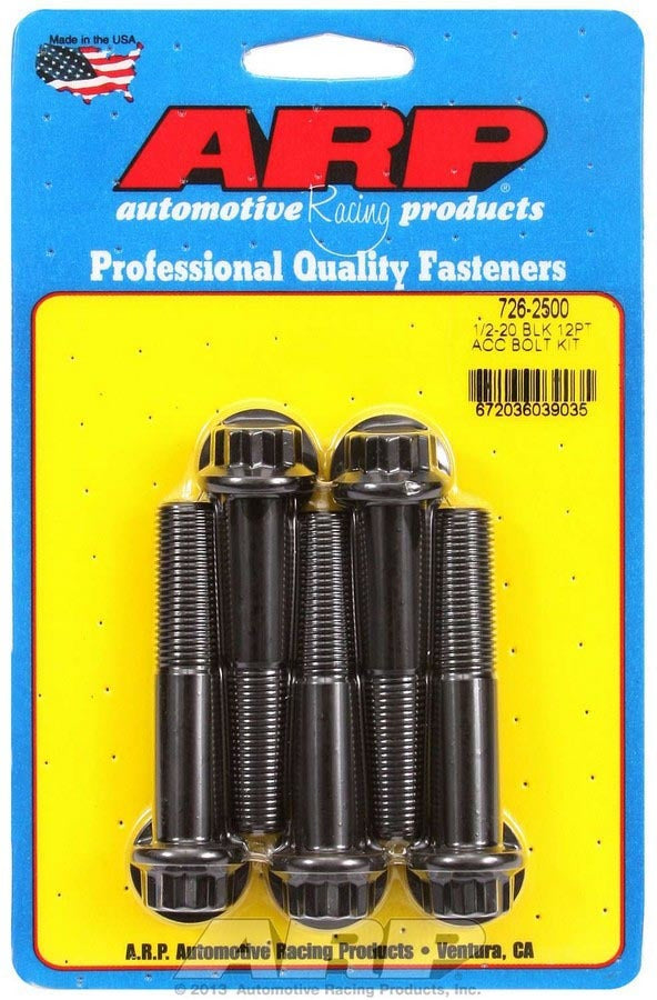 ARP 726-2500 Bolt Kit with 1/2-20 Thread, 2.5 Inch Length, 12 Point Chromoly Black Oxide Finish, Pack of 5