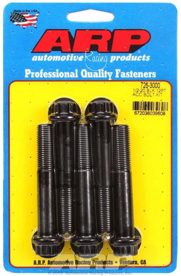 ARP 726-3000 Bolt Kit with 1/2-20 Thread, 3 Inch Length, 12-Point Head, Chromoly Steel, Black Oxide Finish, Set of 5