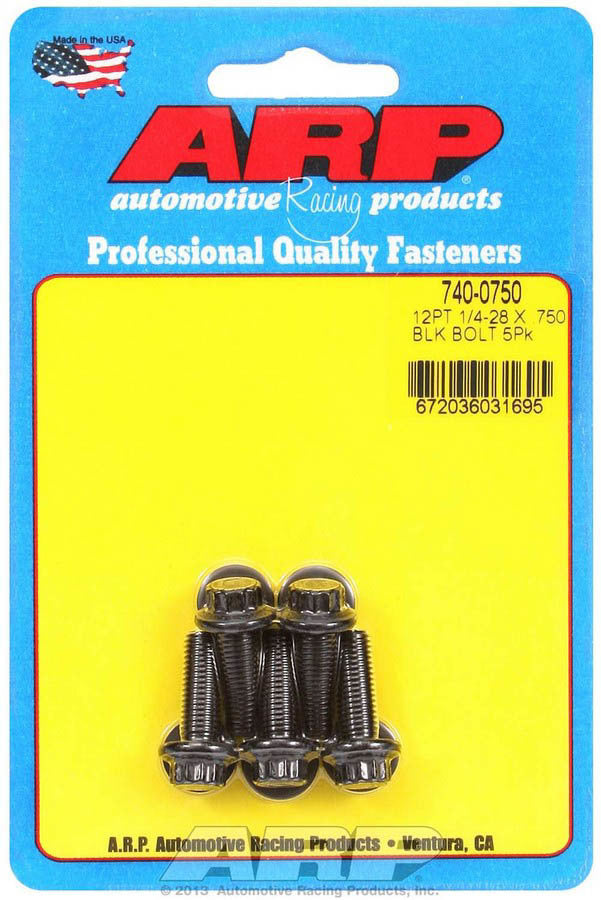 ARP 740-0750 Bolt Kit 1/4-28 Thread 0.75 Inch Length Black Oxide Chromoly 12-Point Head Set of 5
