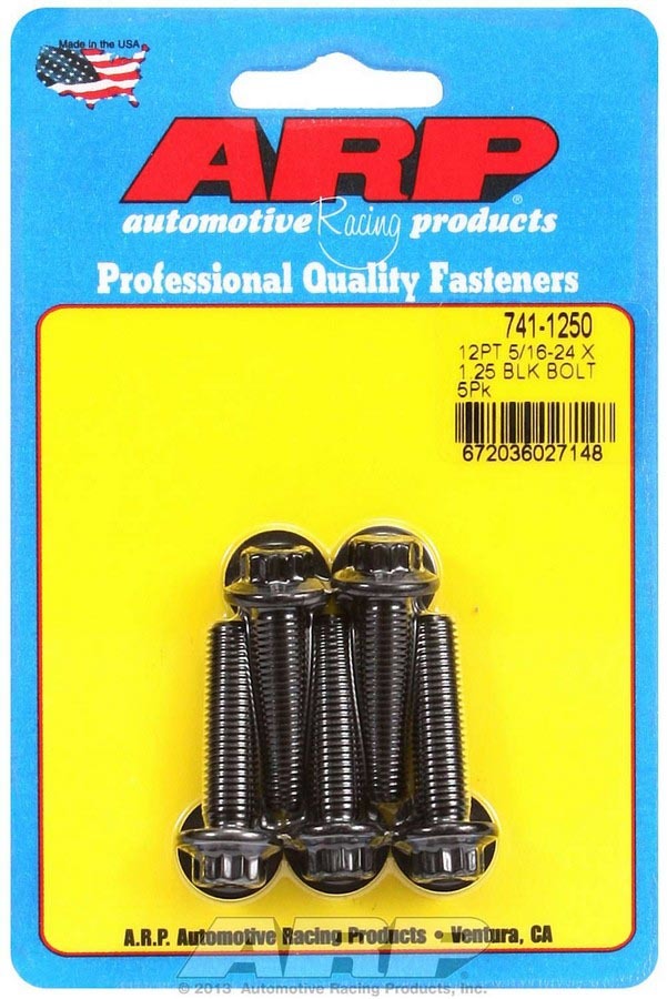 ARP 741-1250 Bolt Kit, 5/16-24 Thread, 1.25 Inch Length, 12-Point Black Oxide Chromoly, Set of 5