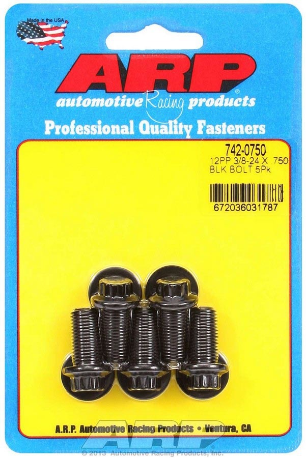 ARP Bolt Kit 742-0750, 3/8-24 Thread Size, 0.75 Inch Length, Black Oxide Finish, 12-Point Head, Set of 5