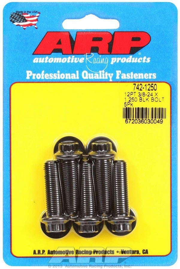 ARP 742-1250 Bolt Kit, 3/8-24 Thread, 1.25 Inch Length, 12-Point Head, Chromoly, Black Oxide Finish, Set of 5