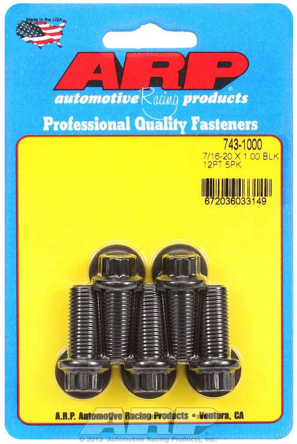 ARP Bolt Kit 743-1000, 7/16-20 Thread, 1 Inch Length, 12-Point Head, Chromoly with Black Oxide Finish, Set of 5