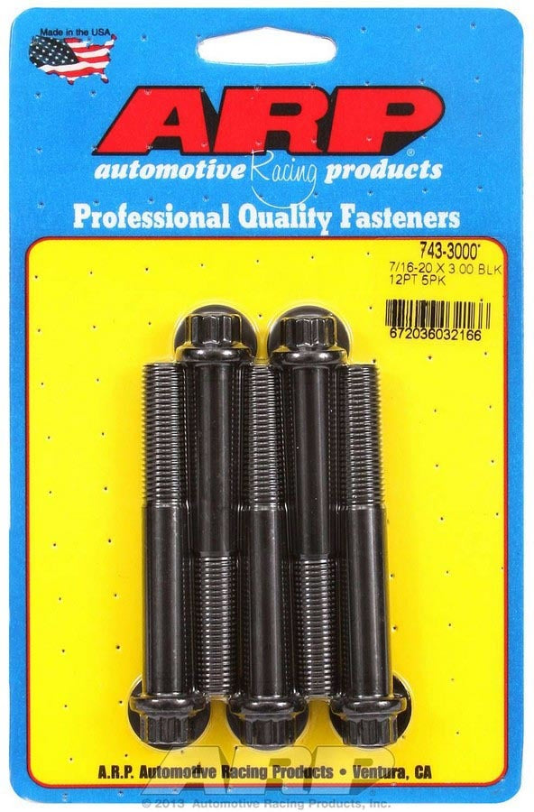 ARP 743-3000 Bolt Kit, 7/16-20 Inch Thread, 3 Inch Length, 12 Point Head, Chromoly Steel, Black Oxide Finish, Set of 5