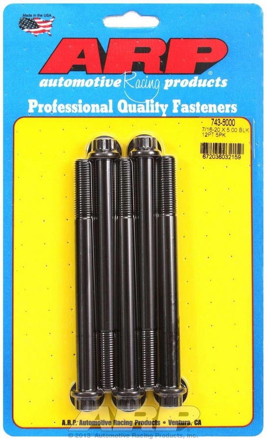 ARP 743-5000 Bolt Kit with 7/16-20 Thread, 5 Inch Length, 12-Point Black Oxide Chromoly Finish, Set of 5