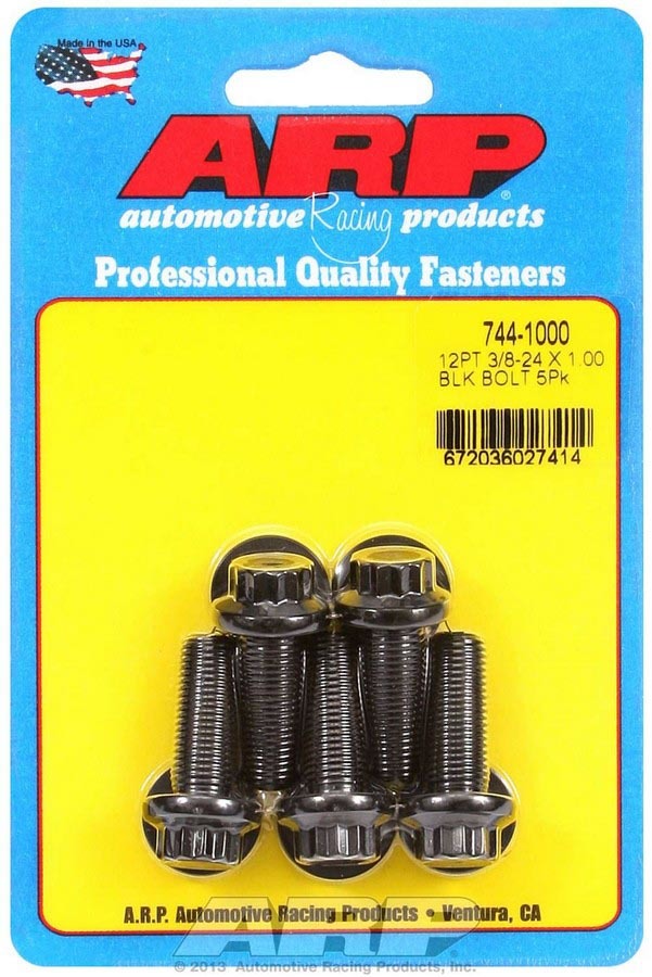 ARP 744-1000 Bolt Kit, 3/8-24 Thread Size, 1 Inch Length, 12-Point Black Oxide Chromoly Finish, Set of 5
