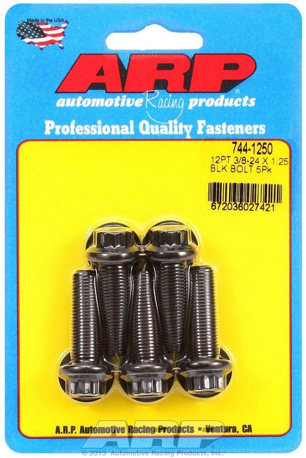 ARP Bolt Kit 744-1250, 3/8-24 Thread, 1.25 Inch Length, 12-Point Black Oxide Chromoly Set of 5