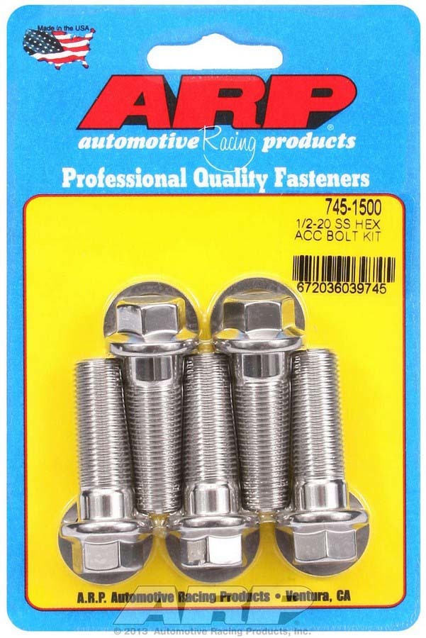 ARP 745-1500 Stainless Steel 1/2-20 x 1.5 Inch Bolt Kit with 9/16 Inch Hex Head