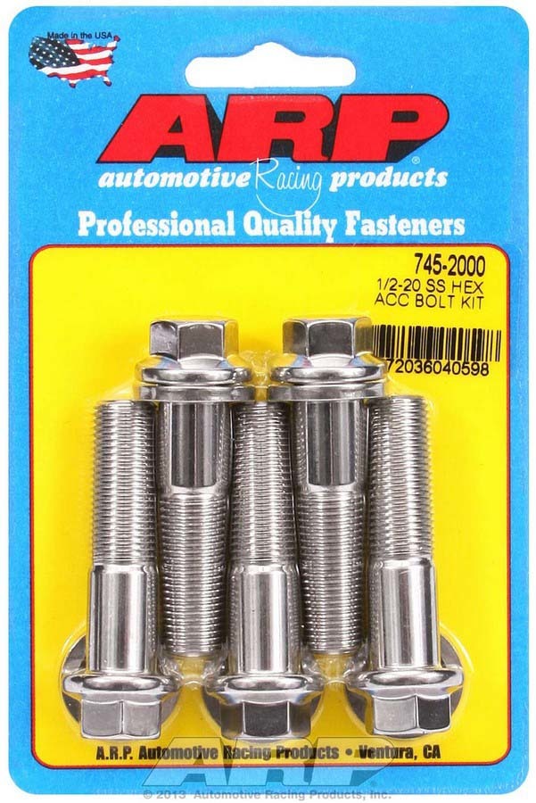 ARP 745-2000 Stainless Steel 1/2-20 x 2 Inch Hex Head Bolts Set of 5
