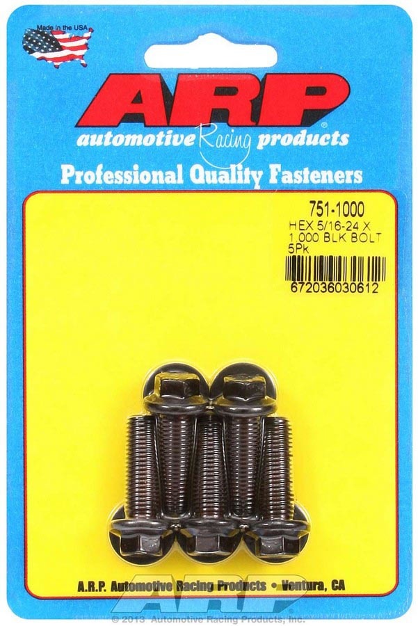 ARP 751-1000 Bolt Kit, 5/16-24 Inch Thread, 1 Inch Length, 3/8 Inch Hex Head, Chromoly Steel, Black Oxide Coating, Set of 5