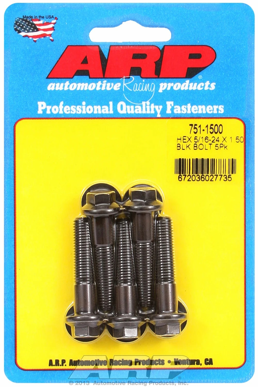 ARP 751-1500 5/16-24 x 1.5 Inch Chromoly Bolt Kit with 3/8 Inch Hex Head, Pack of 5